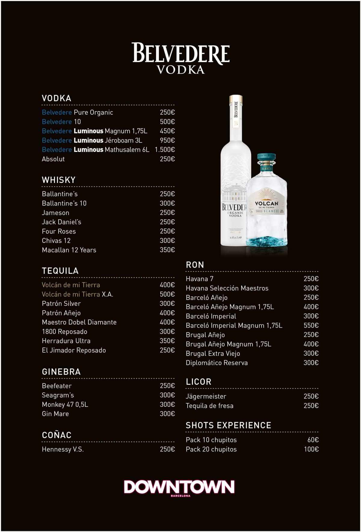 carta precios belvedere downtown